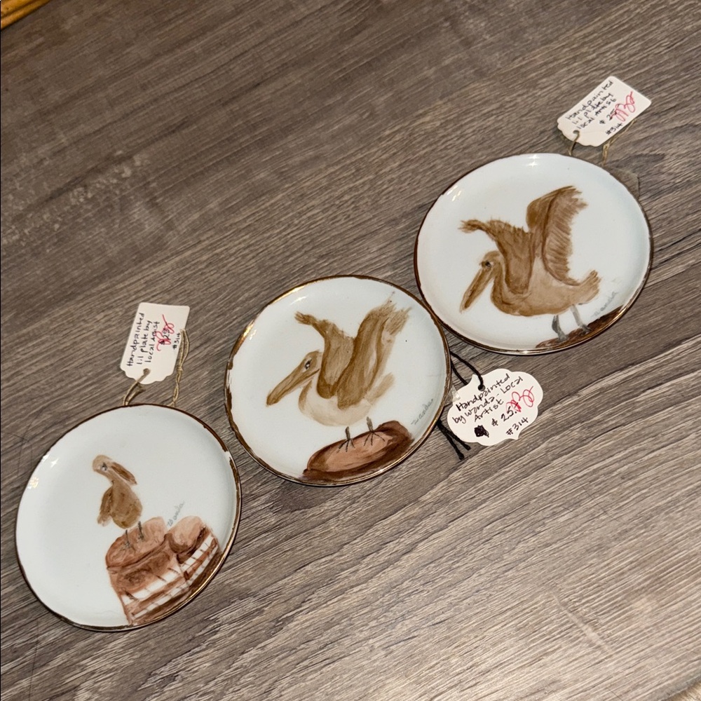 Lot of 3 Handpainted Signed Seagull Plates by Wanda NC Artist Stamped W Germany